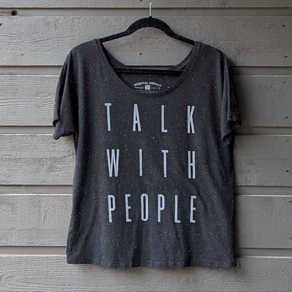 Normal Human Brand Talk With People Scoop Neck SS T-Shirt Small Oversized - Picture 5 of 5
